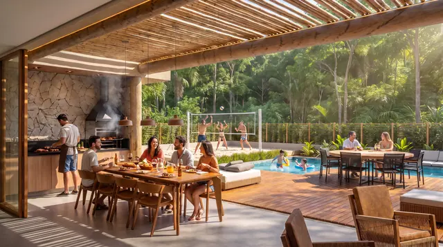 Espaço gourmet de um modelo de casa durante o dia